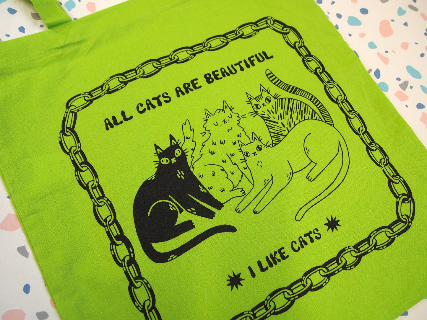 I LIKE CATS - All Cats Are Beautiful Cat Illustration green Tote Bag