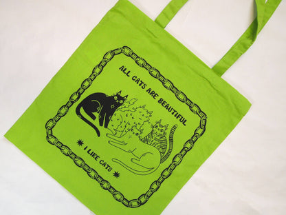 I LIKE CATS - All Cats Are Beautiful Cat Illustration green Tote Bag