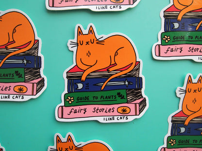 I LIKE CATS - Cat with books vinyl sticker