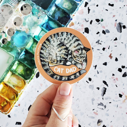 Cat Dad Watercolor + Hand-lettered Circle Sticker