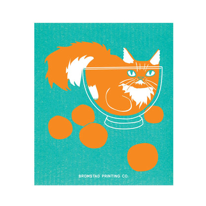 Orange Bowl Cat - Swedish Dishcloth
