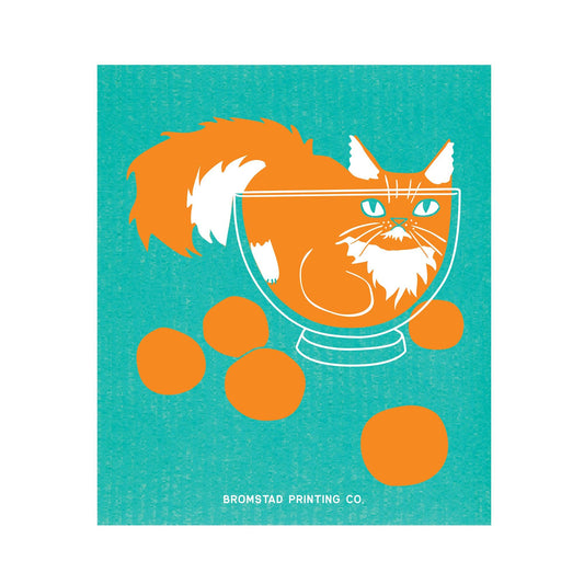 Orange Bowl Cat - Swedish Dishcloth