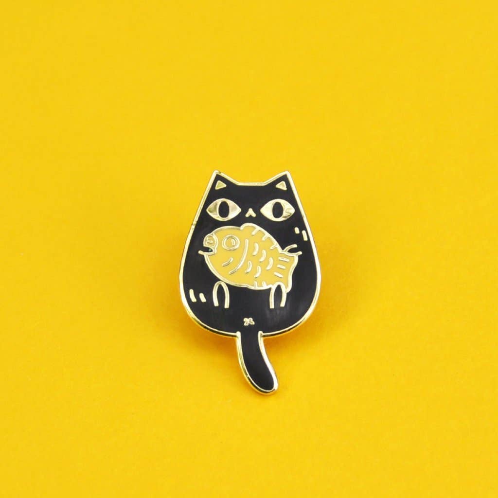 Noristudio - Black - 18K Gold Plated Taiyaki Cat Enamel Pin