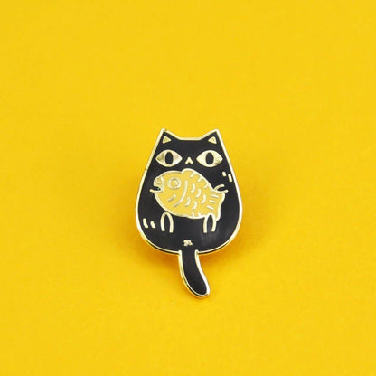 Noristudio - Black - 18K Gold Plated Taiyaki Cat Enamel Pin