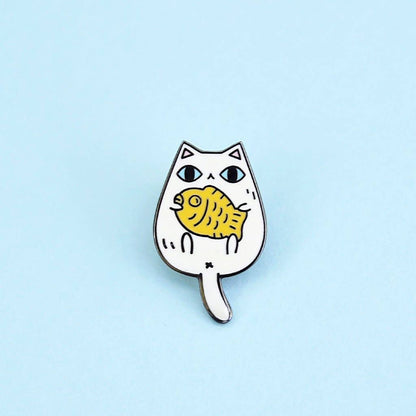 White Nickel Plated Taiyaki Cat Enamel Pin