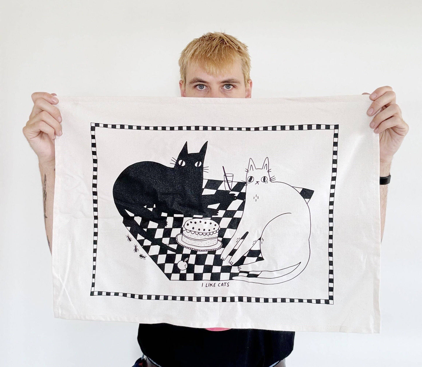 Picnic Cats Cotton Screen Printed Tea Towel