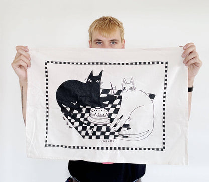 Picnic Cats Cotton Screen Printed Tea Towel