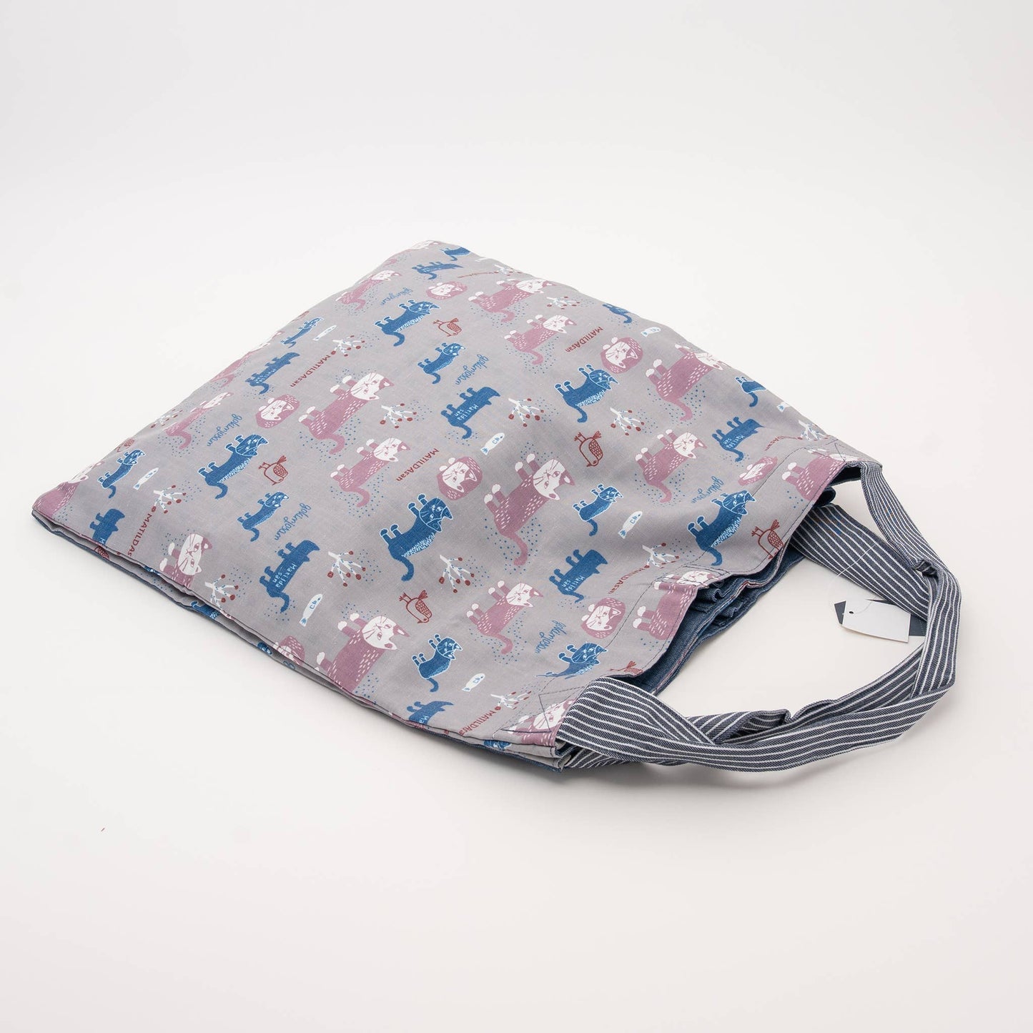 Kusuguru Japan Cats Embroidered Large Tote Bag - Blue