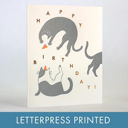 Egg Press Manufacturing - Happy Birthday Cats Letterpress Greeting Card by Fugu Fugu 