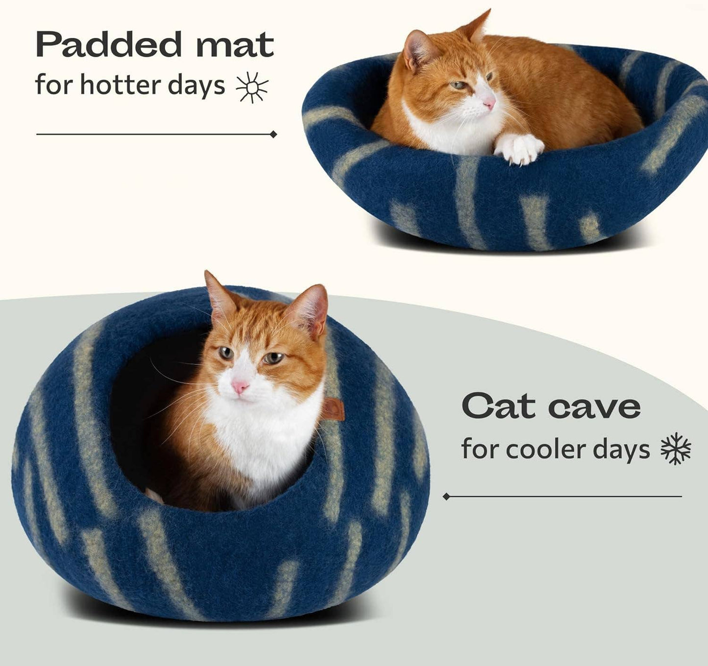 Premium Merino Felted Cat Bed (Deep azure) Large