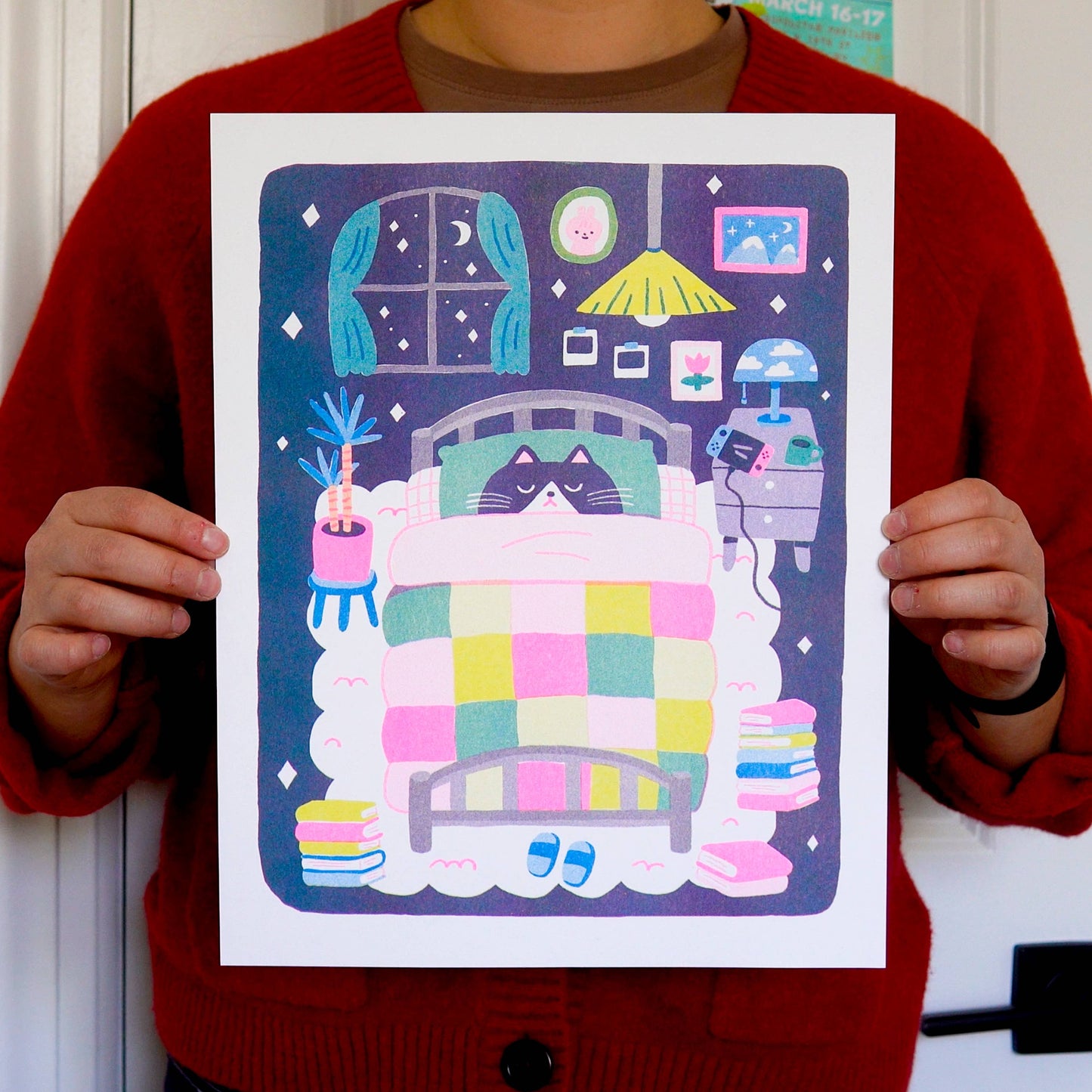 Megan Wang - Sleepy Cat Risograph Print