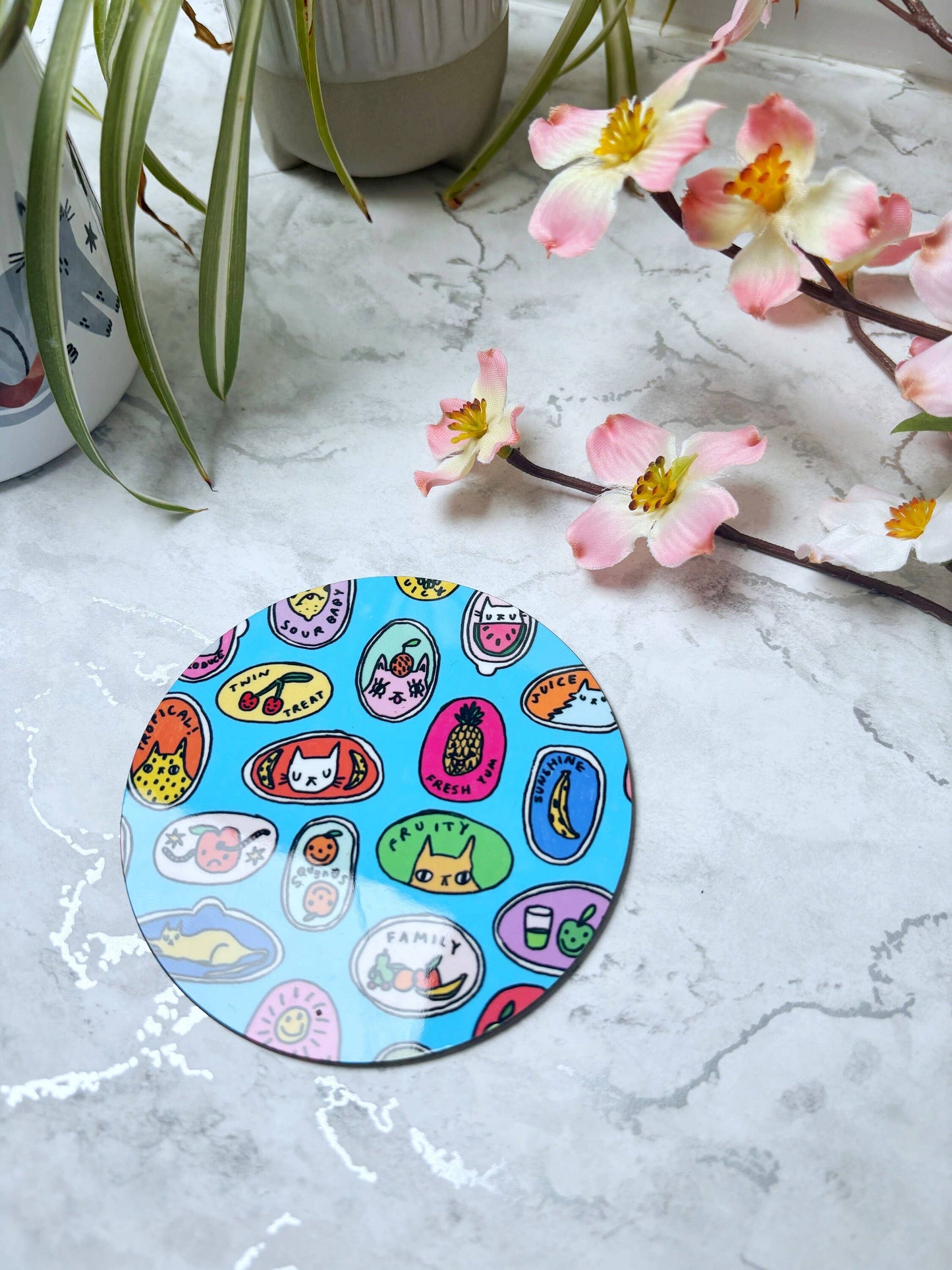 Fruity Cats Sticker Design Drinks Coaster