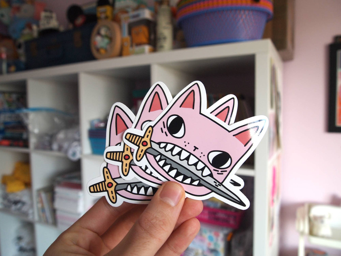 Pink cat illustrated vinyl sticker