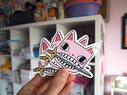 Pink cat illustrated vinyl sticker