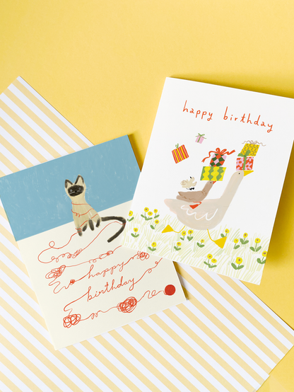 Karen Schipper - Cat String Birthday - Funny Cat Birthday Card