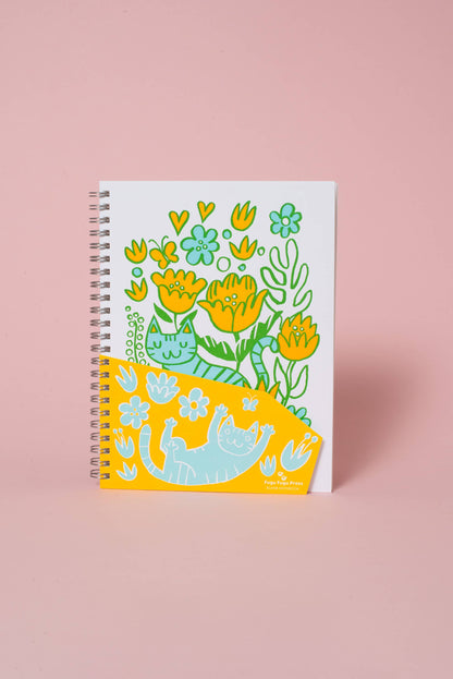 Egg Press Manufacturing - Cat Garden Blank Letterpress Notebook by Fugu Fugu