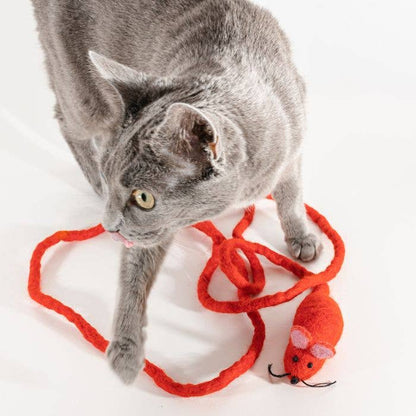 Wool Mouse Cat Toy 6-Foot-Tail - red rainbow unicorn dragon