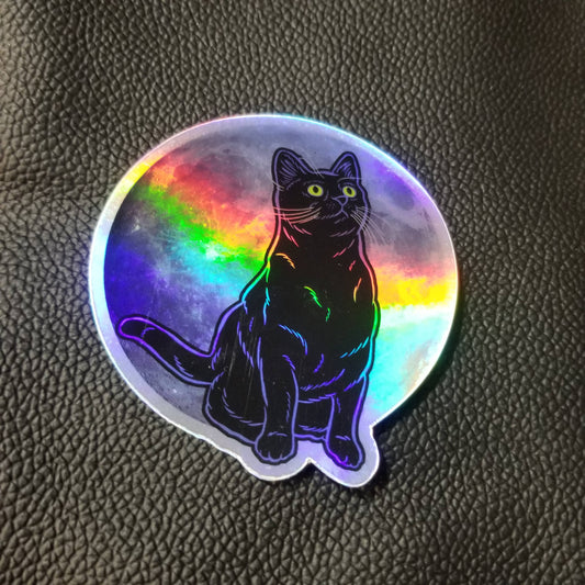 Cat Moon Holographic Vinyl Sticker