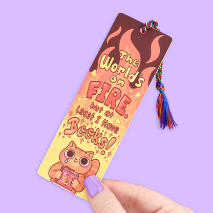 Turtle's Soup - World’s On Fire, Cat, Anxious, Bookmark with Tassel