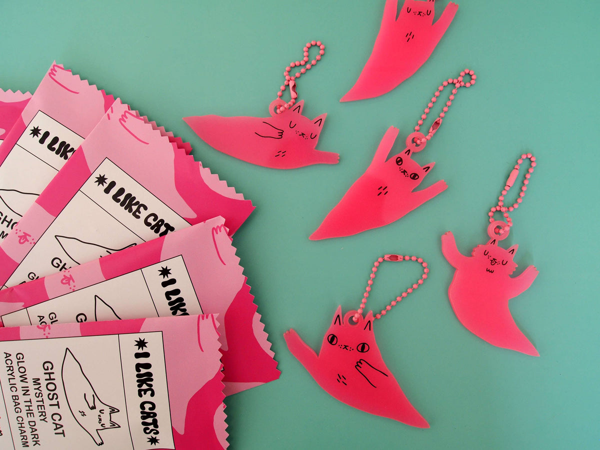 Blind bag Halloween ghost bag charm, glow in the dark pink