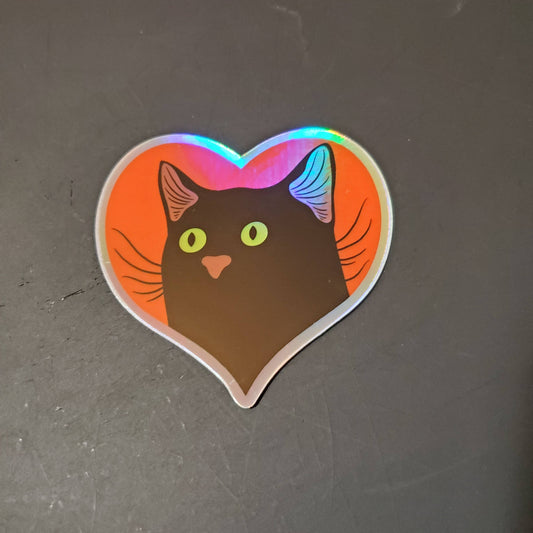 Black Heart Cat, Holographic 3" Vinyl Sticker