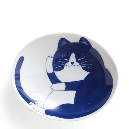 Plate Blue & White Cats Oval 7.5"