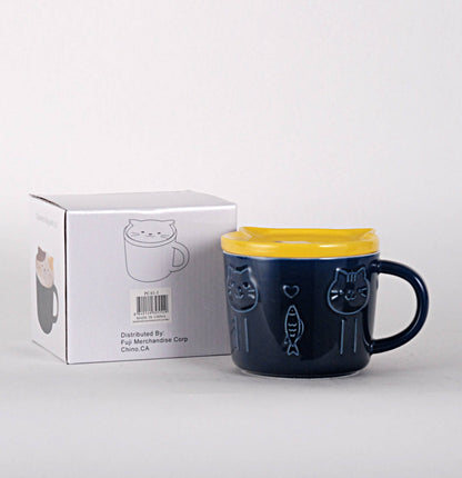 Ceramic Cat Mugs with Face Shaped Lid (16oz)
