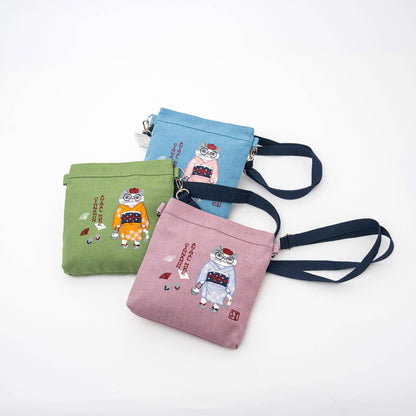 Kusuguru Japan Embroidered Kimono Cat Crossbody Bag