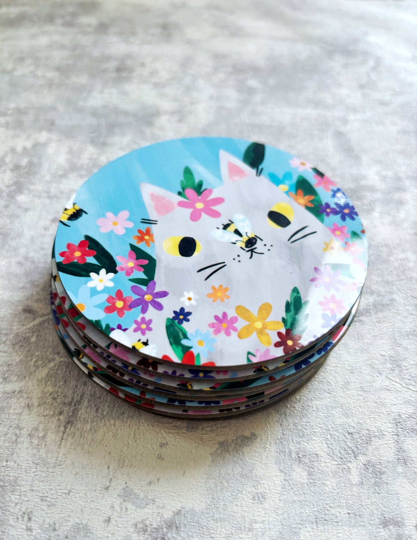 Cat With Bees Drinks Coaster