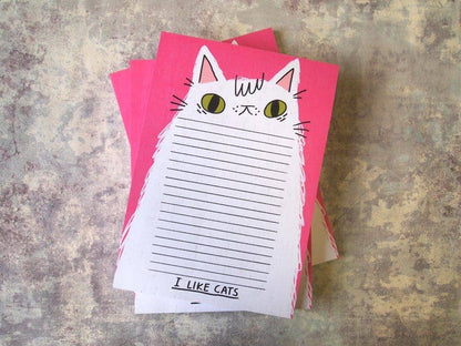 Fluffy white cat illustrated A5 notepad, Listpad,