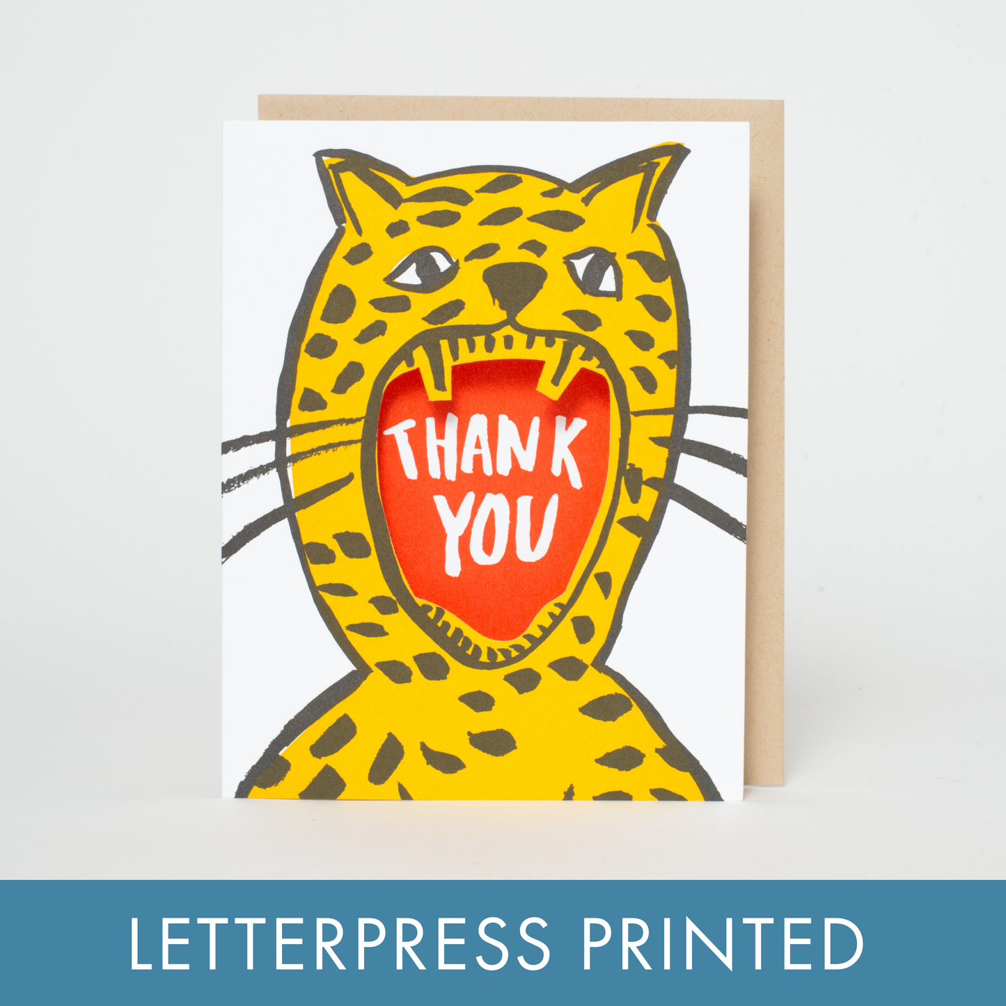 Egg Press Manufacturing - Thank You Cheetah Die-cut Letterpress Greeting Card by Egg Press