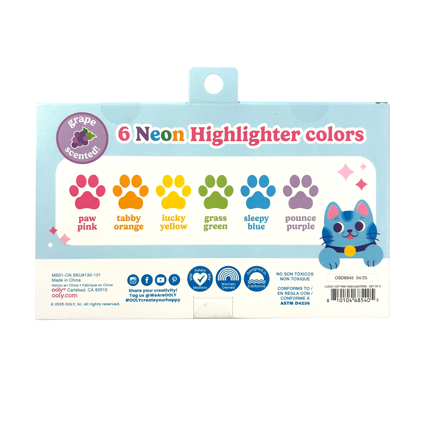 OOLY - Lucky Cat Paw: Neon Highlighters - Berry Scent (Set of 6)