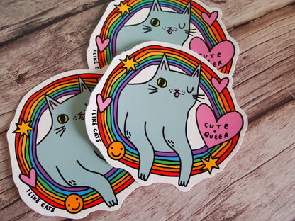 Cute Queer Cat Rainbow Die Cut Vinyl Sticker