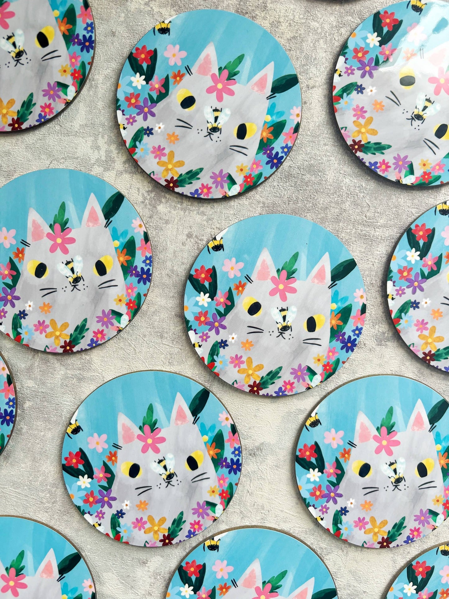 Cat With Bees Drinks Coaster