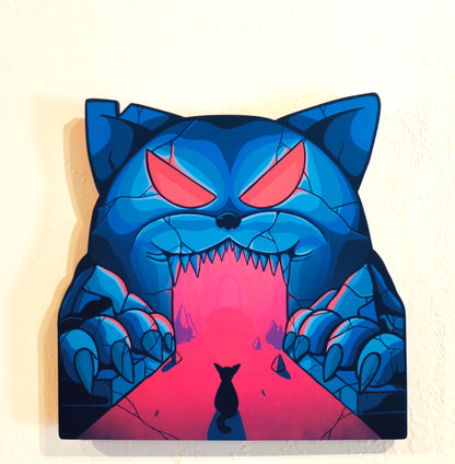 "Cat Dungeon" woodcut painting