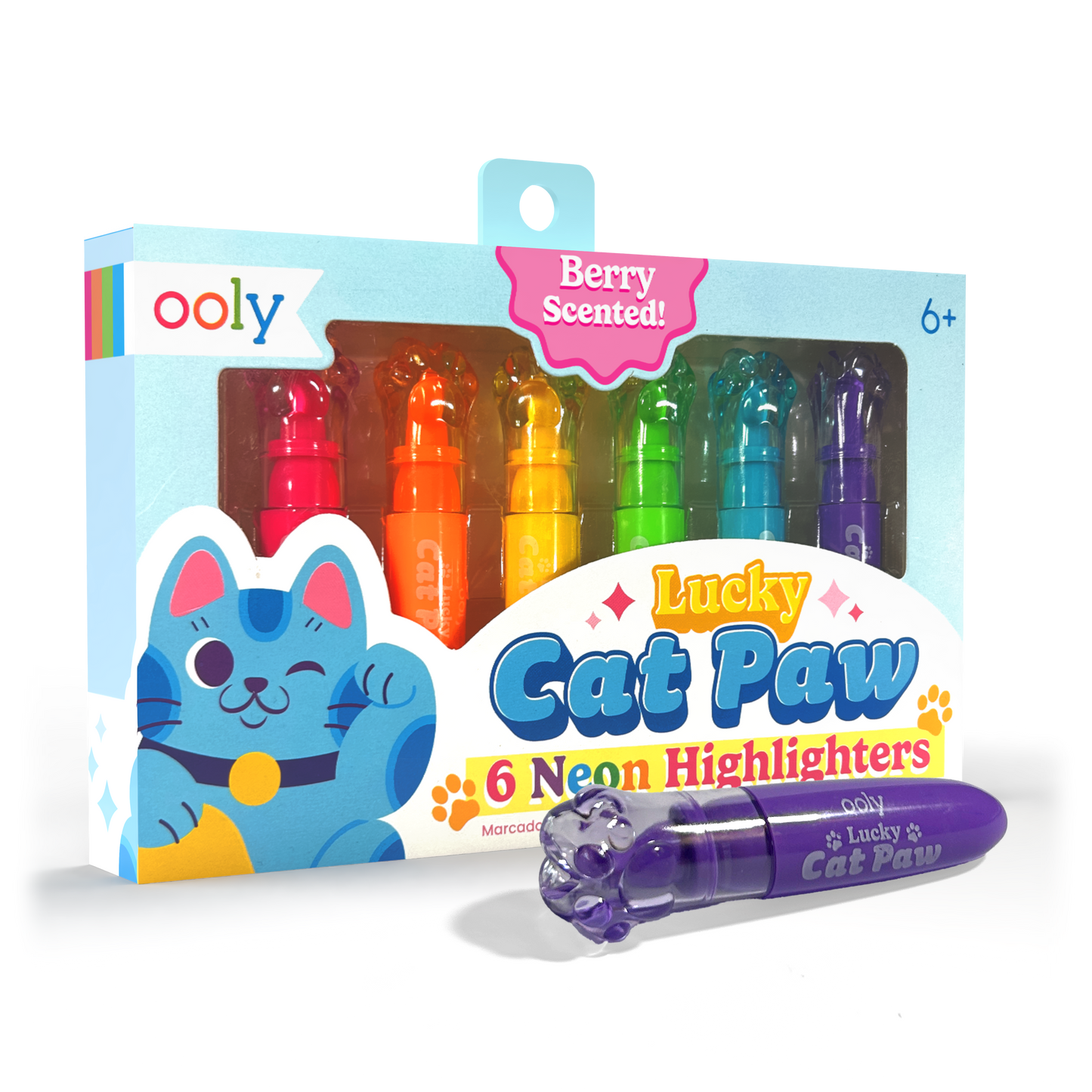OOLY - Lucky Cat Paw: Neon Highlighters - Berry Scent (Set of 6)