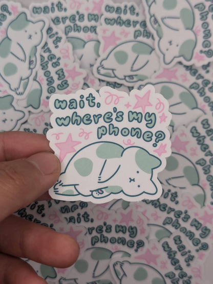 lauradzeng - "Wait, Where's My Phone?" Cat Vinyl Sticker