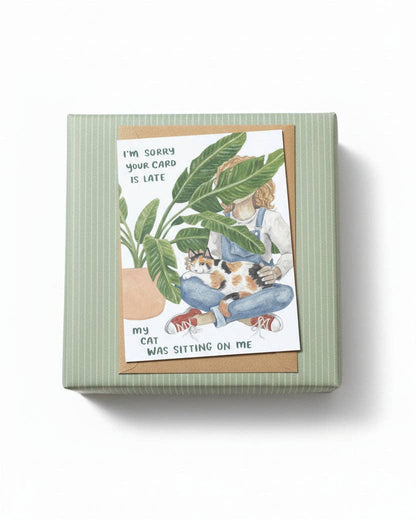 Belated Funny Birthday Cat + Plant Card