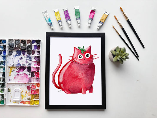 Tomato Cat Watercolor Print
