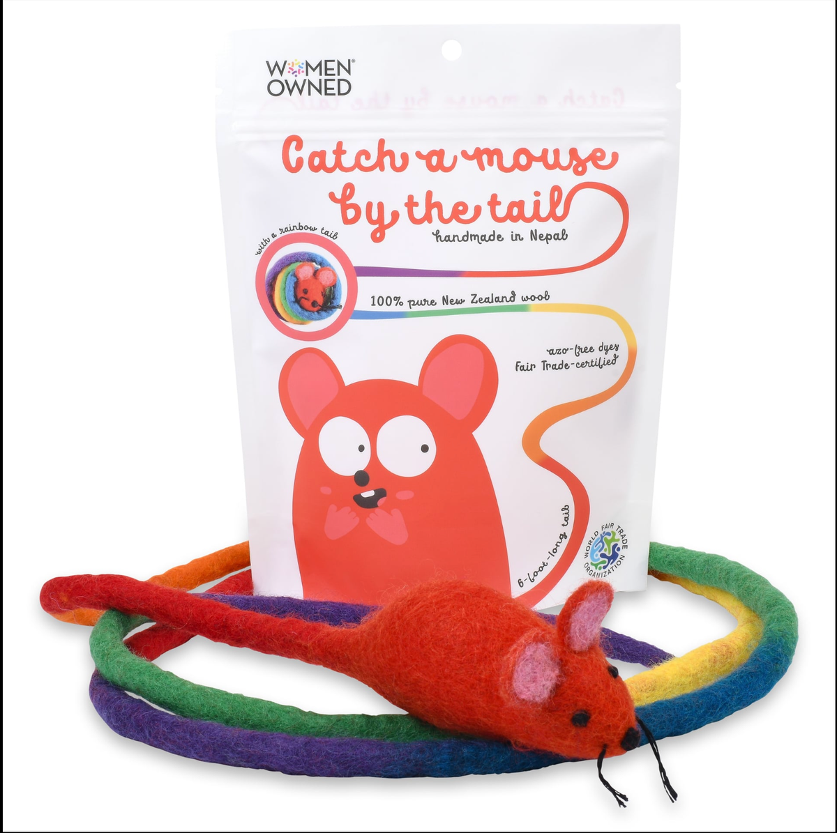 Wool Mouse Cat Toy 6-Foot-Tail - red rainbow unicorn dragon
