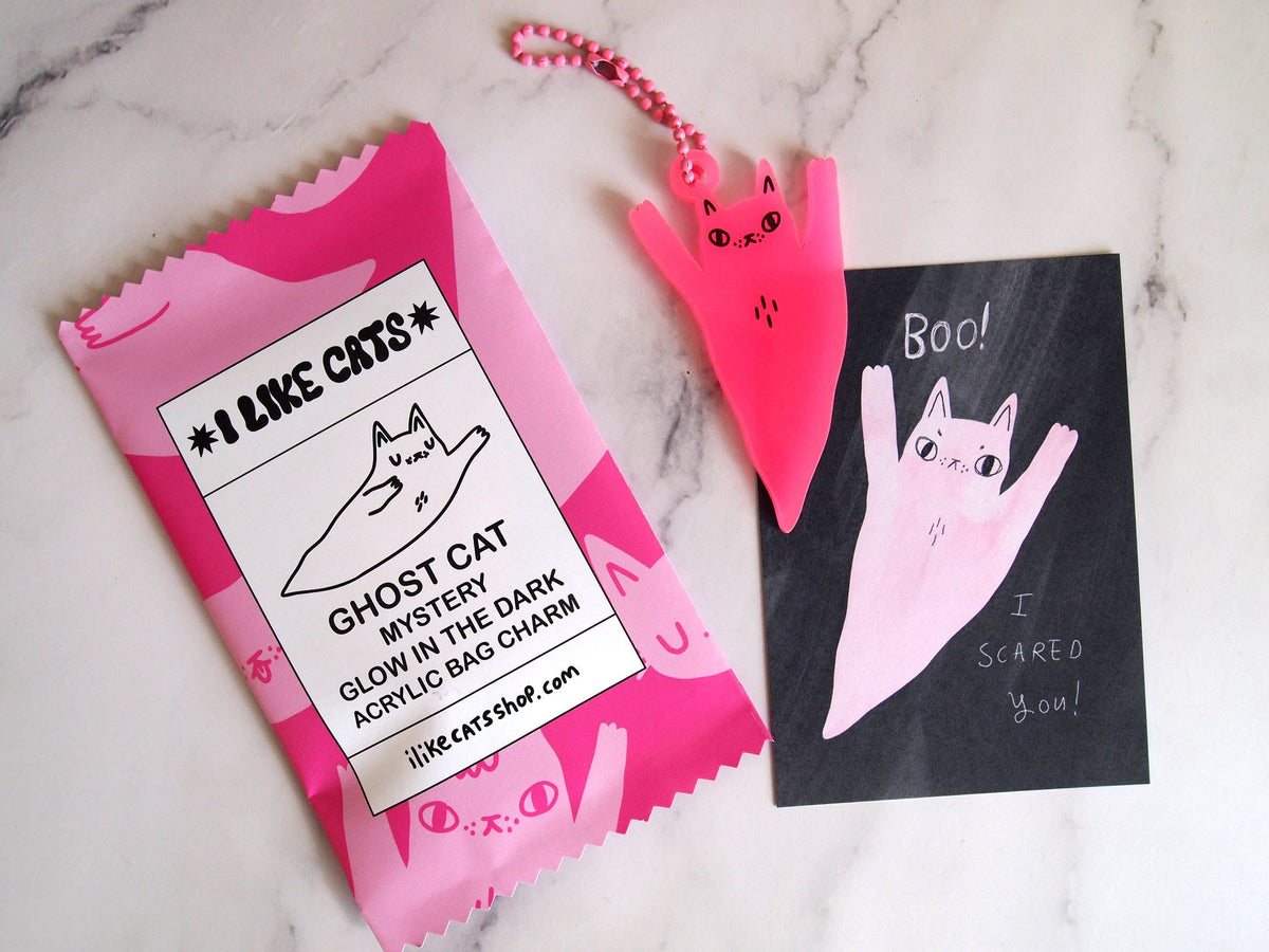 Blind bag Halloween ghost bag charm, glow in the dark pink