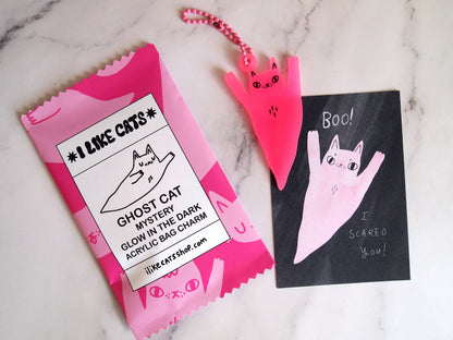 Blind bag Halloween ghost bag charm, glow in the dark pink