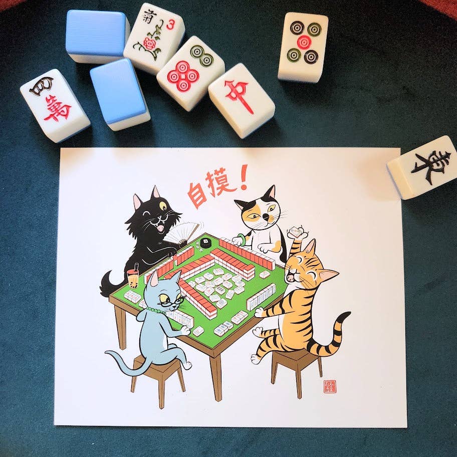 CATS PLAYING MAHJONG print