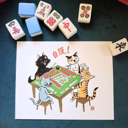 CATS PLAYING MAHJONG print