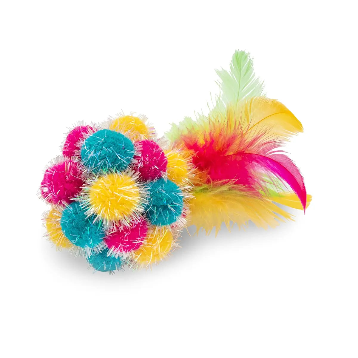 ThoozyPet Colorful Sparkle Pom Pom Ball w/ Feathers Cat Toy