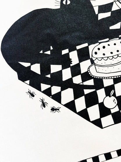 Picnic Cats Cotton Screen Printed Tea Towel