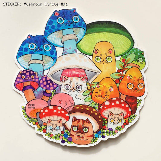 Paper Puffin - Mushroom Cat #31 Large Sticker