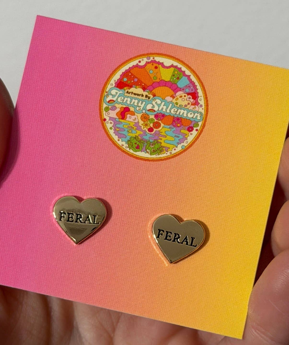 Golden Enamel Feral Heart Stud Earrings