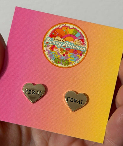 Golden Enamel Feral Heart Stud Earrings