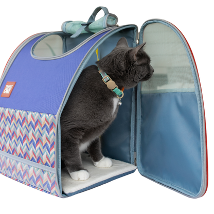 “The Roam With Me” Cat Backpack - Chevron Terracotta Sky